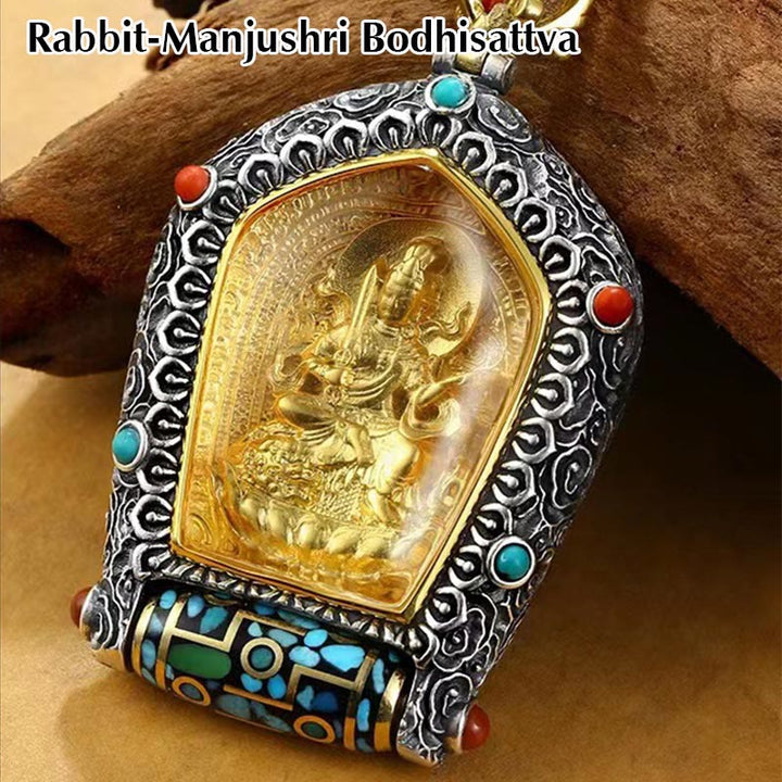 BWOOOH Tibet Chinese Zodiac Natal Buddha Thangka Prosperity Rotatable Dzi Bead Necklace Pendant