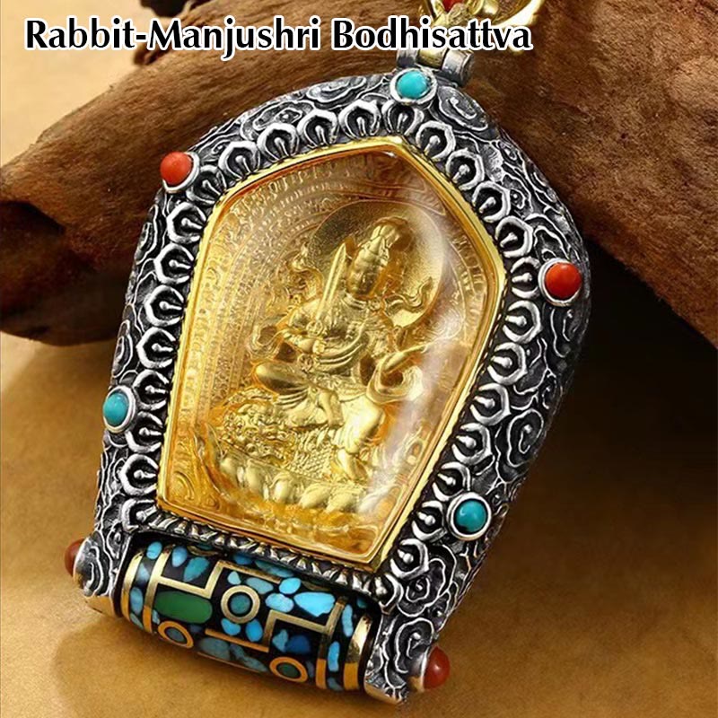 BWOOOH Tibet Chinese Zodiac Natal Buddha Thangka Prosperity Rotatable Dzi Bead Necklace Pendant