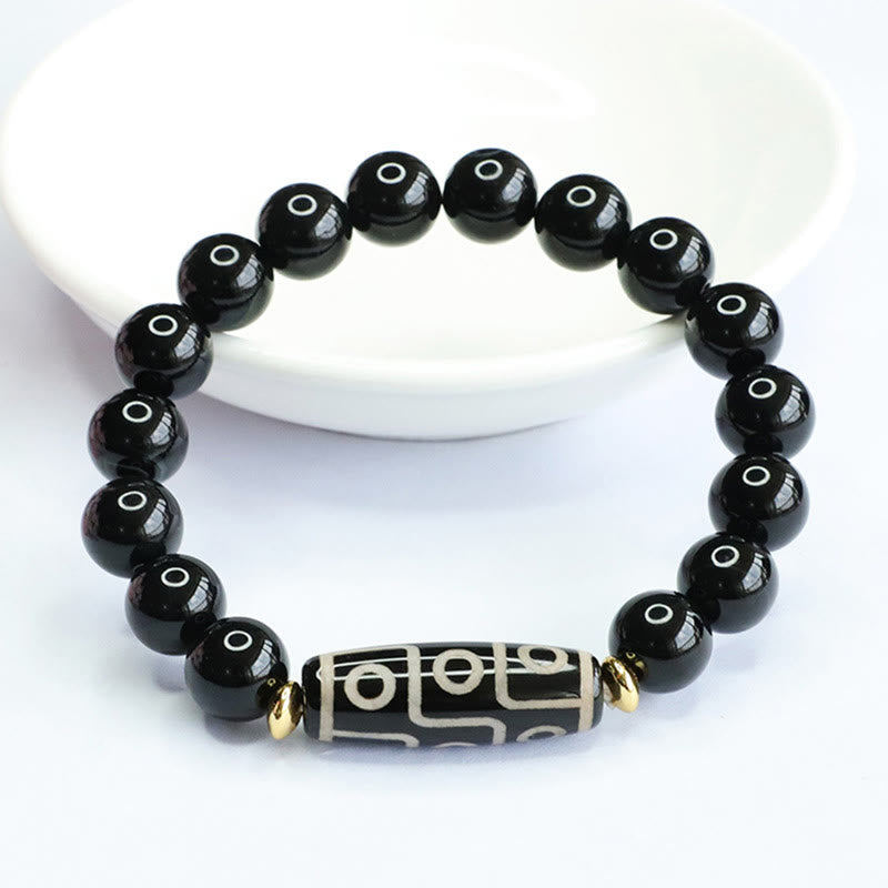 BWOOOH Tibetan Nine-Eye Dzi Bead Black Onyx Power Bracelet | natural stone spiritual bracelet for healing and mindful living