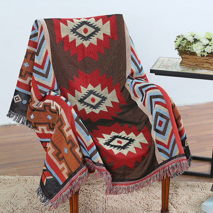 BWOOOH Tibetan Geometric Hand-Dyed Craftsman Blanket