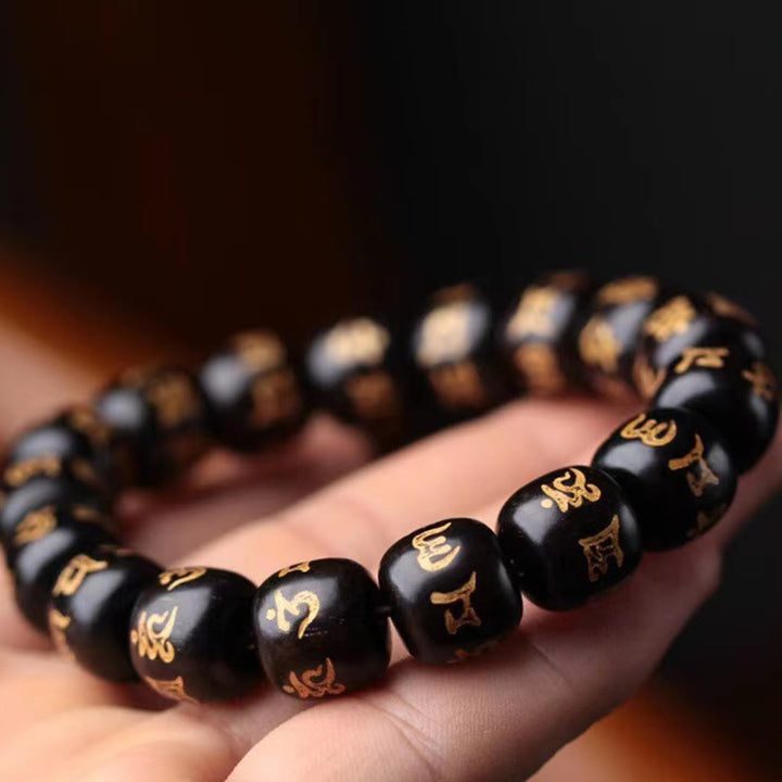 BWOOOH Tibetan Ebony Wood Om Mani Padme Hum Engraved Peace Bracelet