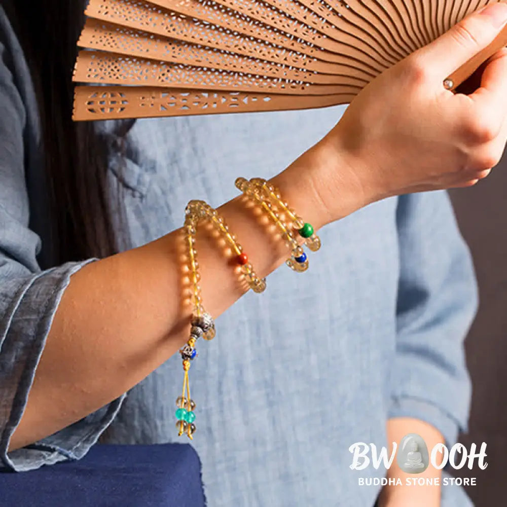 BWOOOH 925 Sterling Silver 108 Mala Beads bracelet, featuring polished 6mm and 8mm natural Citrine, Red Agate, and Amber, with sterling silver accents on a premium elastic string, designed for meditation and spiritual well-being. - View 17