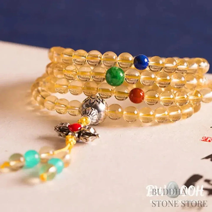 BWOOOH 925 Sterling Silver 108 Mala Beads bracelet, featuring polished 6mm and 8mm natural Citrine, Red Agate, and Amber, with sterling silver accents on a premium elastic string, designed for meditation and spiritual well-being. - View 20