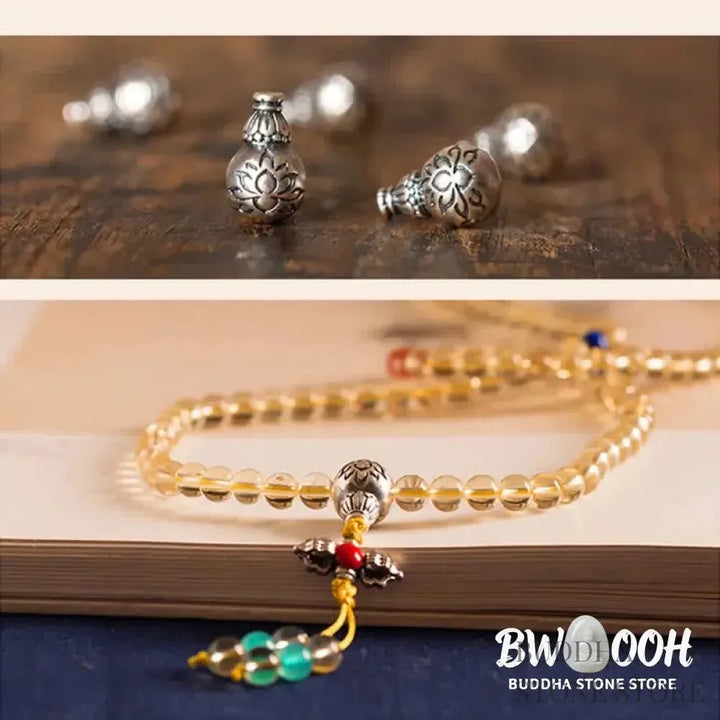 BWOOOH 925 Sterling Silver 108 Mala Beads bracelet, featuring polished 6mm and 8mm natural Citrine, Red Agate, and Amber, with sterling silver accents on a premium elastic string, designed for meditation and spiritual well-being. - View 25