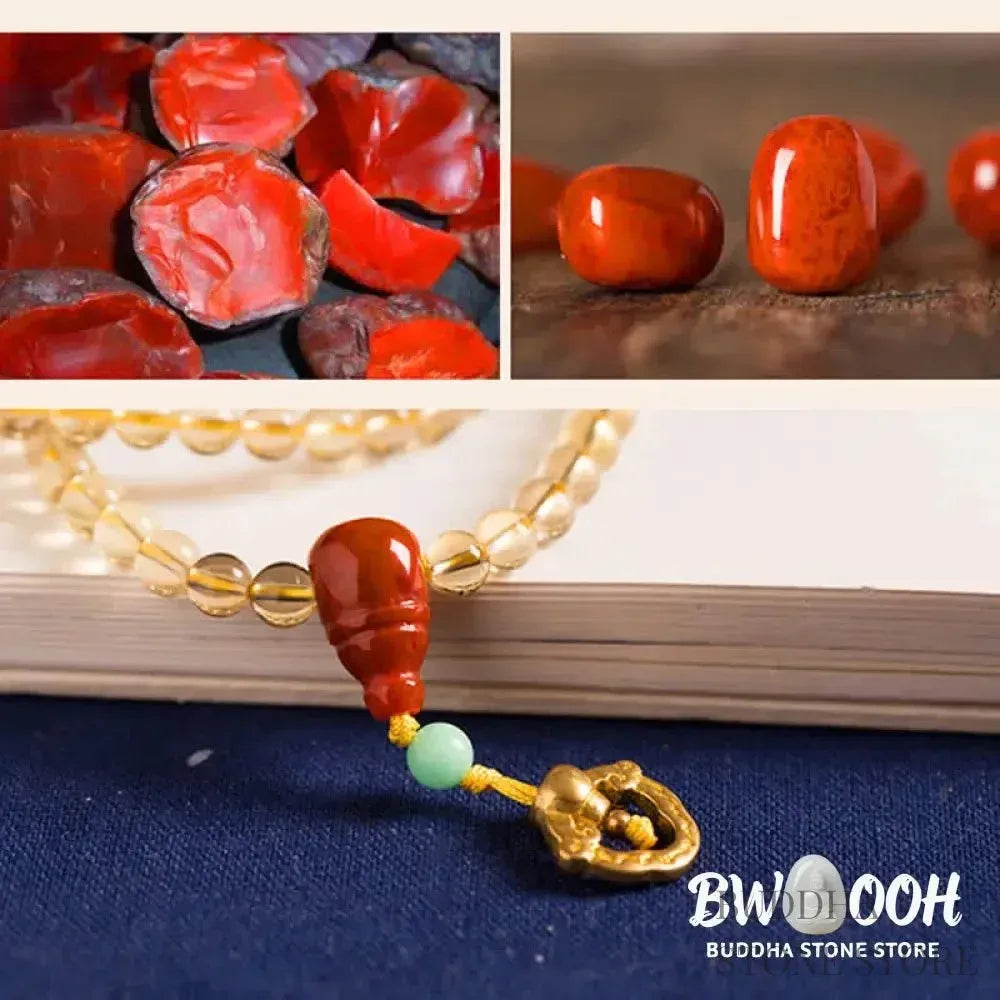 BWOOOH 925 Sterling Silver 108 Mala Beads bracelet, featuring polished 6mm and 8mm natural Citrine, Red Agate, and Amber, with sterling silver accents on a premium elastic string, designed for meditation and spiritual well-being. - View 14