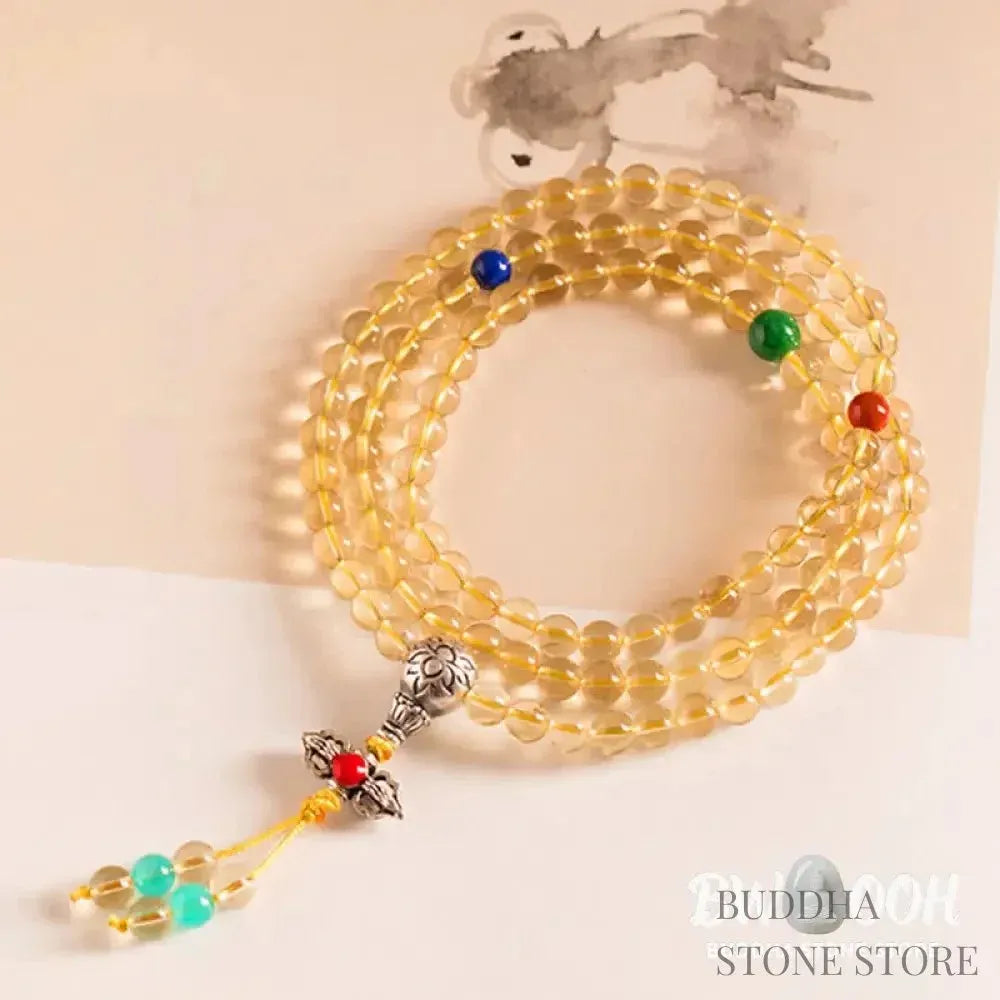 BWOOOH 925 Sterling Silver 108 Mala Beads bracelet, featuring polished 6mm and 8mm natural Citrine, Red Agate, and Amber, with sterling silver accents on a premium elastic string, designed for meditation and spiritual well-being. - View 21