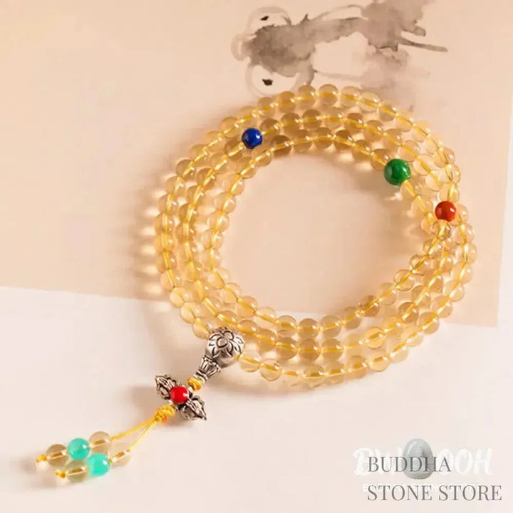 BWOOOH 925 Sterling Silver 108 Mala Beads bracelet, featuring polished 6mm and 8mm natural Citrine, Red Agate, and Amber, with sterling silver accents on a premium elastic string, designed for meditation and spiritual well-being. - View 21