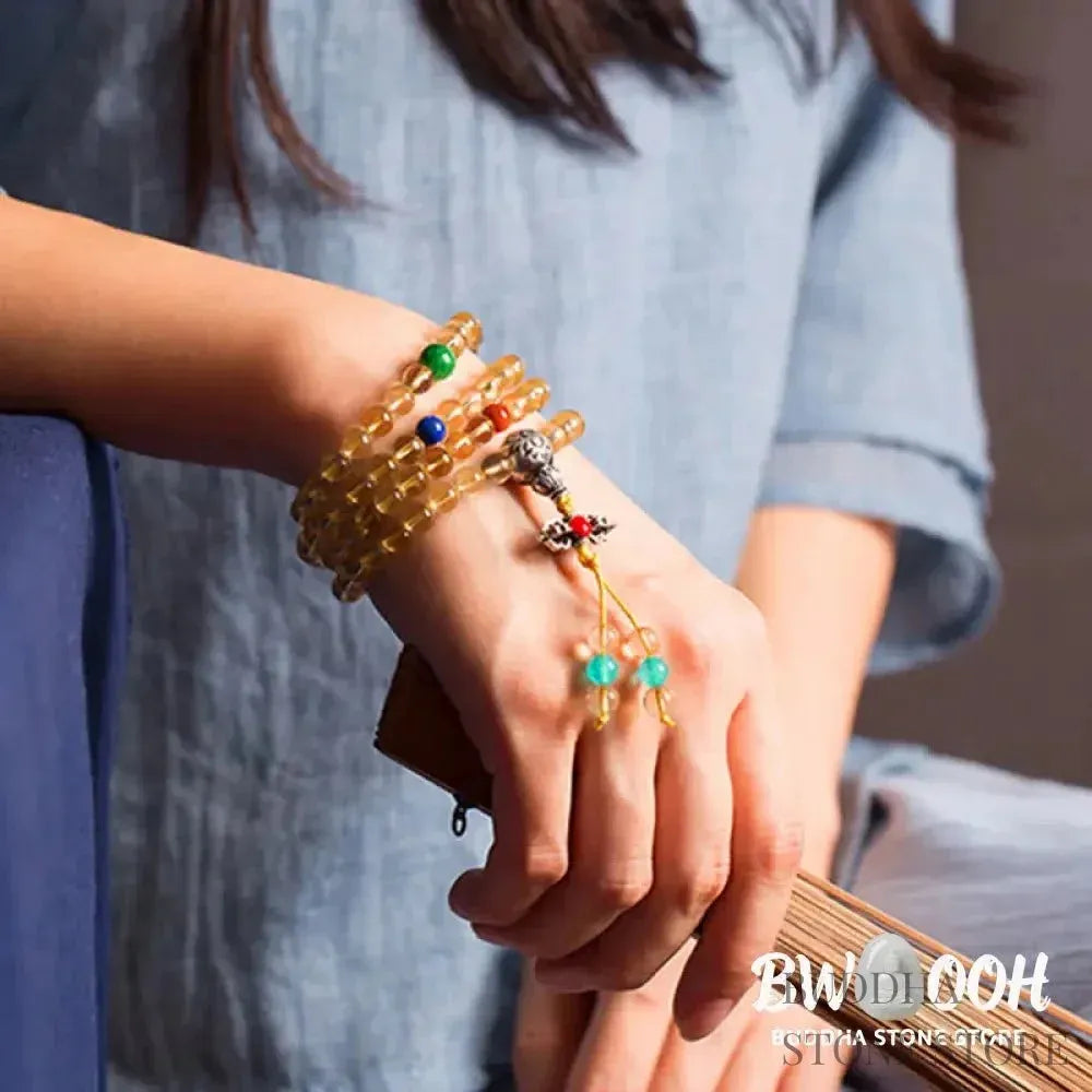 BWOOOH 925 Sterling Silver 108 Mala Beads bracelet, featuring polished 6mm and 8mm natural Citrine, Red Agate, and Amber, with sterling silver accents on a premium elastic string, designed for meditation and spiritual well-being. - View 19