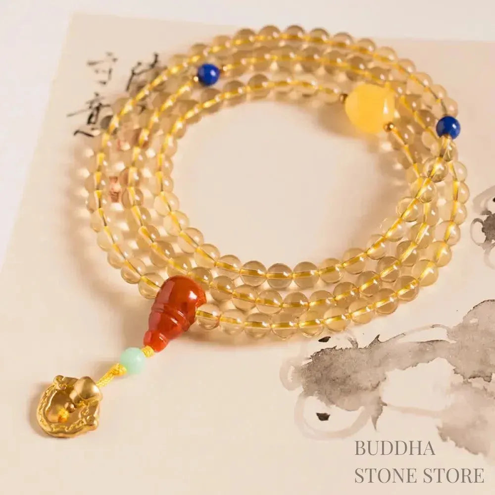 BWOOOH 925 Sterling Silver 108 mala beads citrine red agate pleasure bracelet