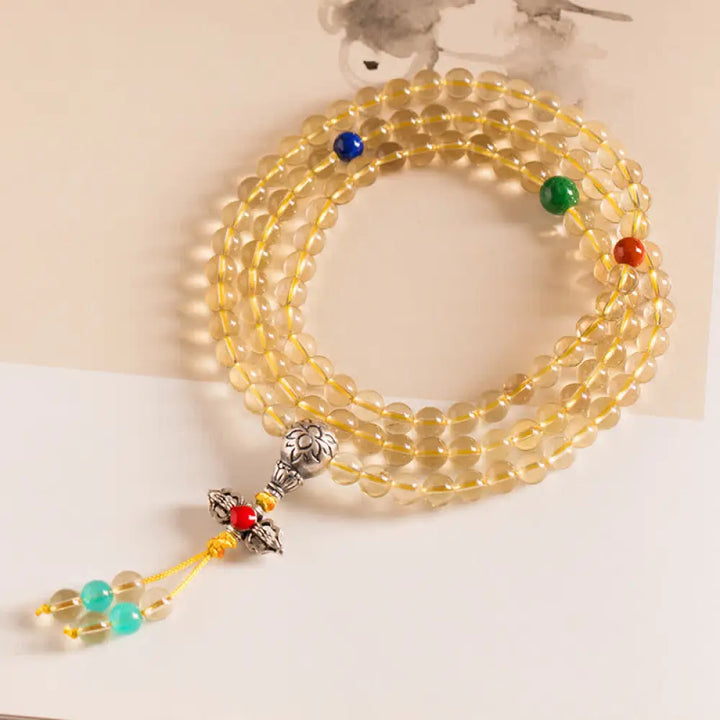 BWOOOH 925 Sterling Silver 108 Mala Beads bracelet, featuring polished 6mm and 8mm natural Citrine, Red Agate, and Amber, with sterling silver accents on a premium elastic string, designed for meditation and spiritual well-being. - View 16