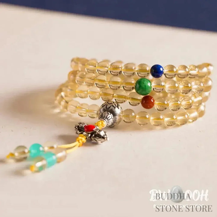 BWOOOH 925 Sterling Silver 108 Mala Beads bracelet, featuring polished 6mm and 8mm natural Citrine, Red Agate, and Amber, with sterling silver accents on a premium elastic string, designed for meditation and spiritual well-being. - View 23