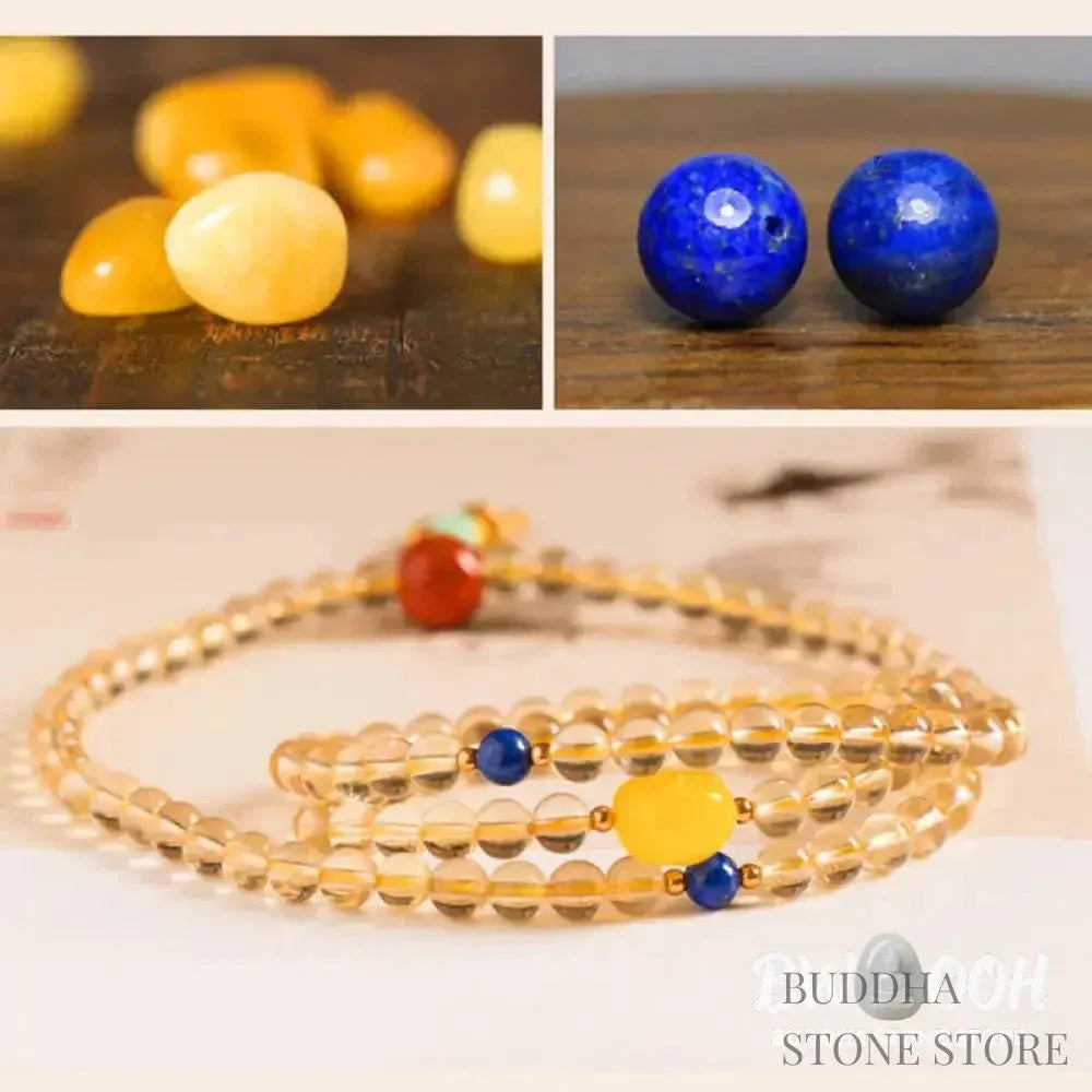 BWOOOH 925 Sterling Silver 108 Mala Beads bracelet, featuring polished 6mm and 8mm natural Citrine, Red Agate, and Amber, with sterling silver accents on a premium elastic string, designed for meditation and spiritual well-being. - View 13