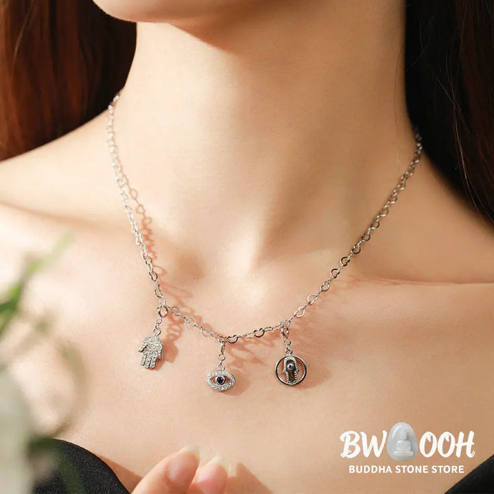 BWOOOH 925 Sterling Silver Evil Eye Hamsa Symbol Prosperity Pendant Necklace - View 2