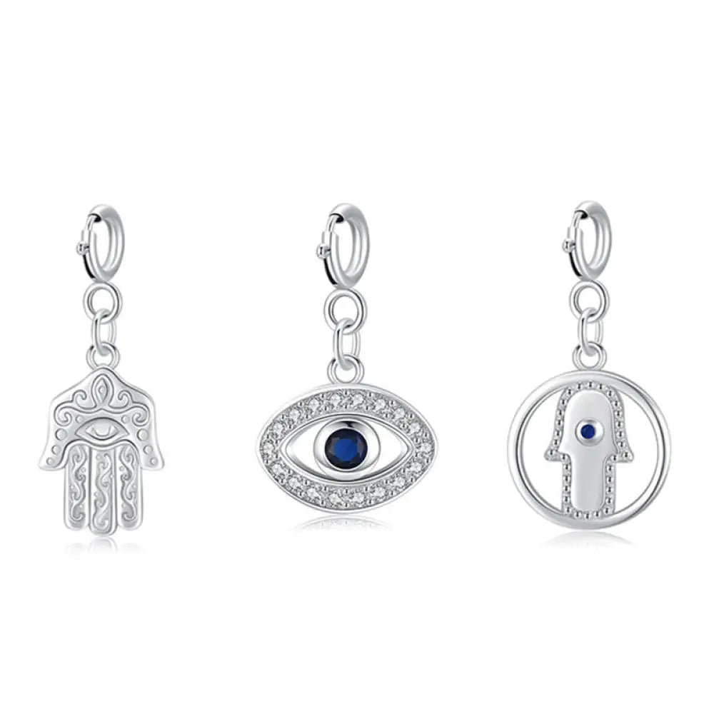 BWOOOH 925 Sterling Silver Evil Eye and Hamsa Hand symbol pendant necklace for prosperity, luck and protection