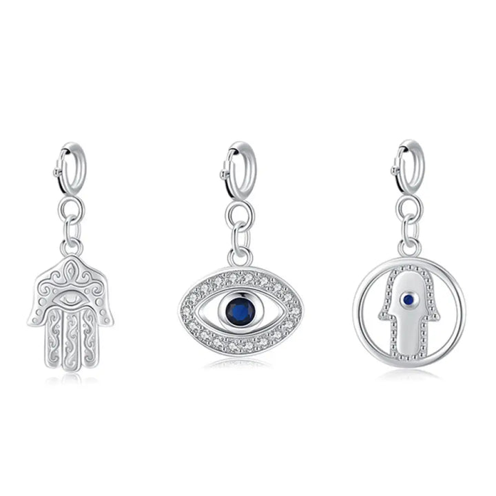 BWOOOH 925 Sterling Silver Evil Eye and Hamsa Hand symbol pendant necklace for prosperity, luck and protection