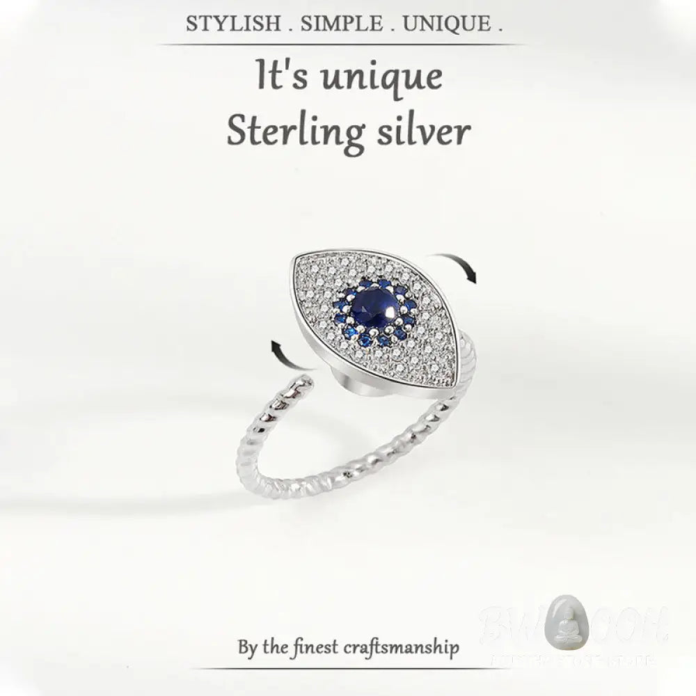 BWOOOH 925 Sterling Silver Evil Eye Protection Blessing Ring detail - View 6