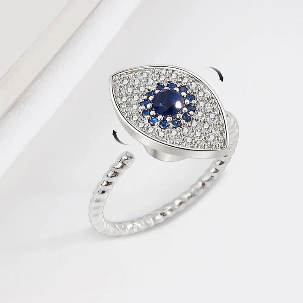BWOOOH | 925 Sterling Silver Evil Eye Protection Blessing Rotatable Ring — Sterling Silver crystal healing bracelet for sp...