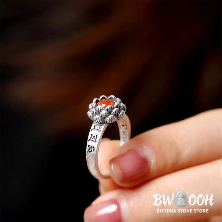 BWOOOH 925 Sterling Silver Lotus ring with Red Agate - View 4