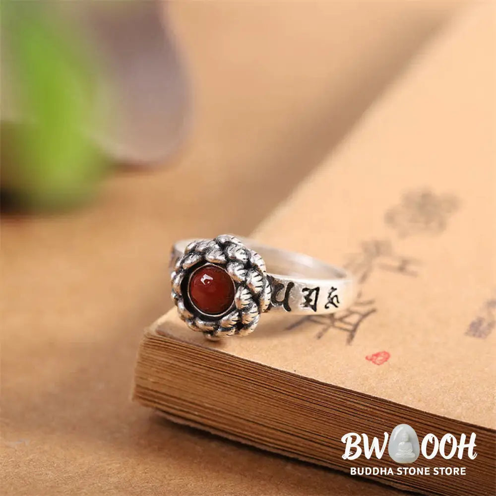 BWOOOH 925 Sterling Silver Lotus ring with Red Agate - View 2