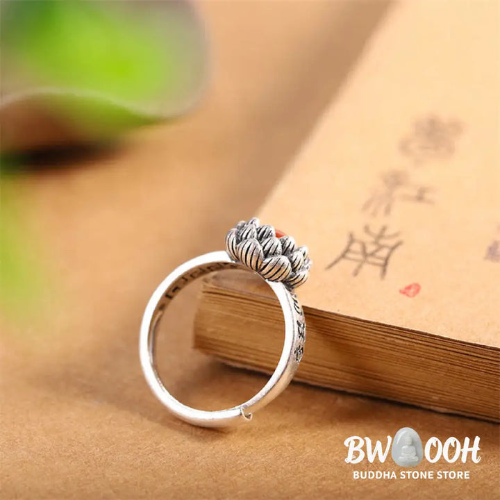 BWOOOH 925 Sterling Silver Lotus ring with Red Agate - View 6