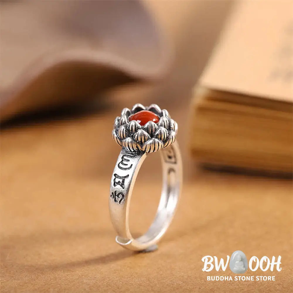 BWOOOH 925 Sterling Silver Lotus ring with Red Agate - View 8