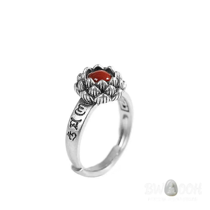 BWOOOH 925 Sterling Silver Lotus ring with Red Agate - View 12