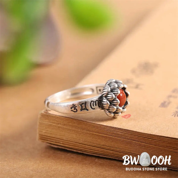 BWOOOH 925 Sterling Silver Lotus ring with Red Agate - View 7
