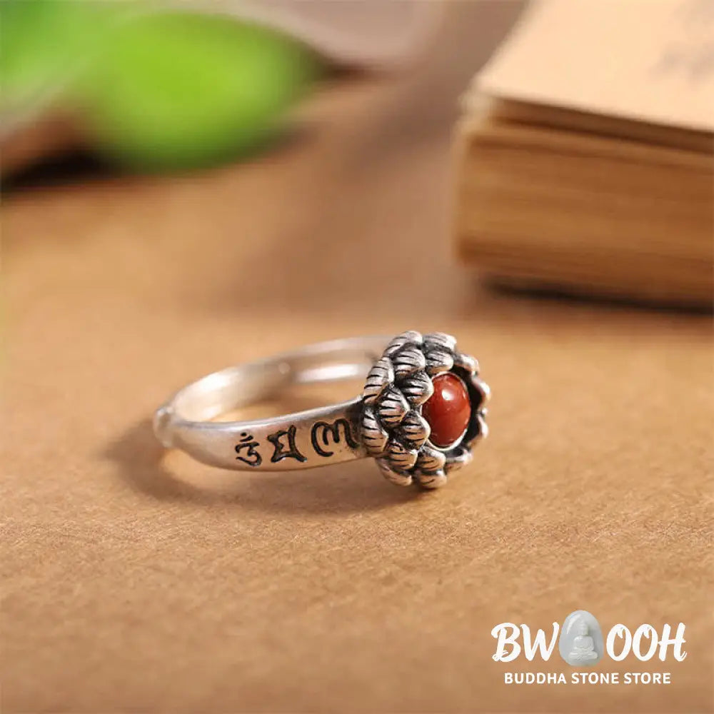 BWOOOH 925 Sterling Silver Lotus ring with Red Agate - View 9