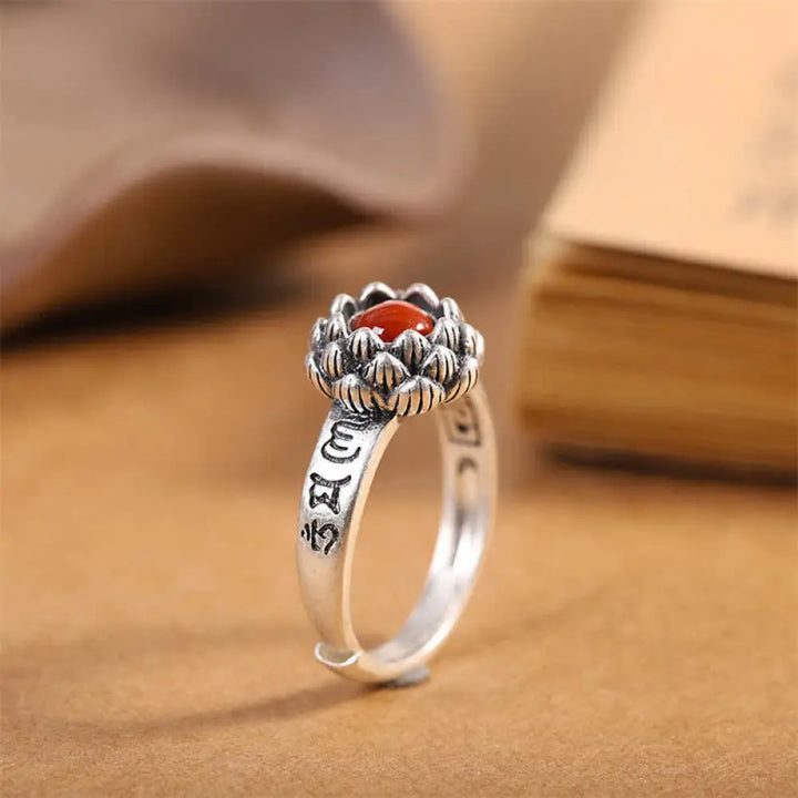 BWOOOH | 925 Sterling Silver Lotus Red Agate Confidence Blessing Ring (Extra 30% Off | USE CODE: FS30) — Sterling Silver c...