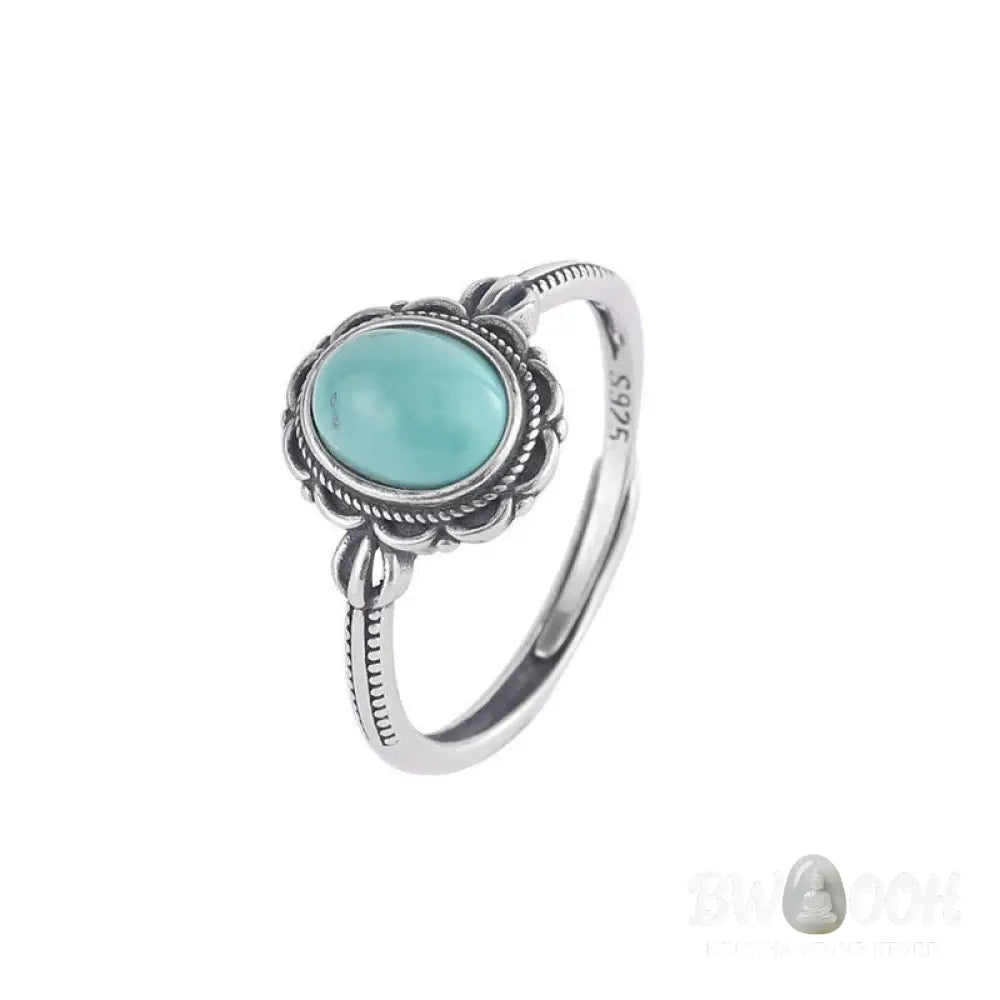 BWOOOH Tibetan Turquoise and Red Agate silver protection ring - View 6