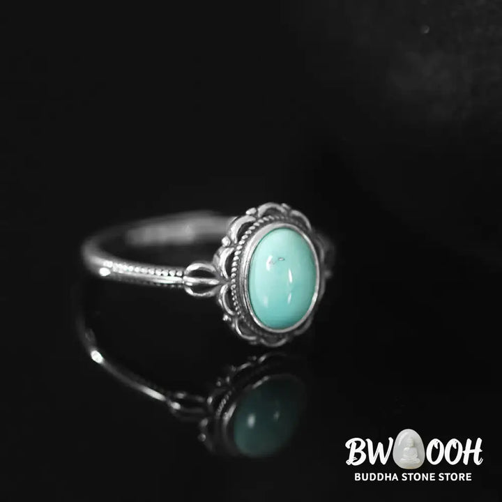 BWOOOH Tibetan Turquoise and Red Agate silver protection ring - View 3