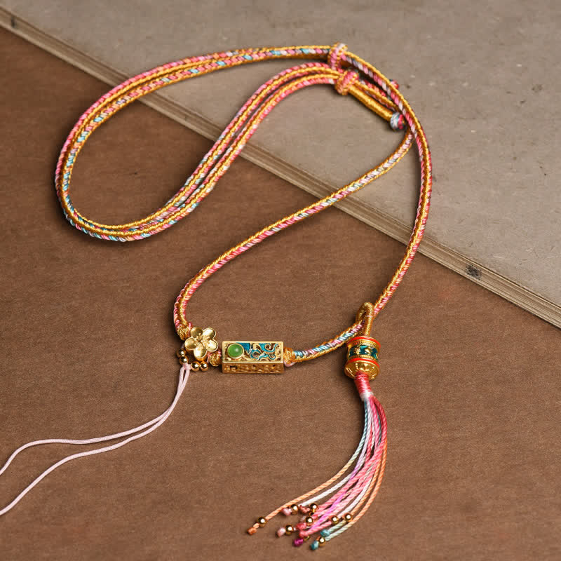 BWOOOH Colorful String Copper Wealth Necklace Pendant — copper pendant with five-element colorful braided cord