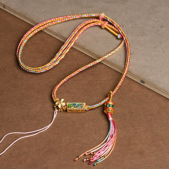 BWOOOH Colorful String Copper Wealth Necklace Pendant — copper pendant with five-element colorful braided cord