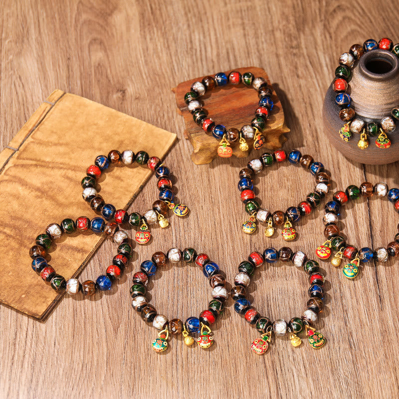 BWOOOH Five Elements Gold Swallowing Beast Family Charm Liuli Glass Bead Luck Bracelet