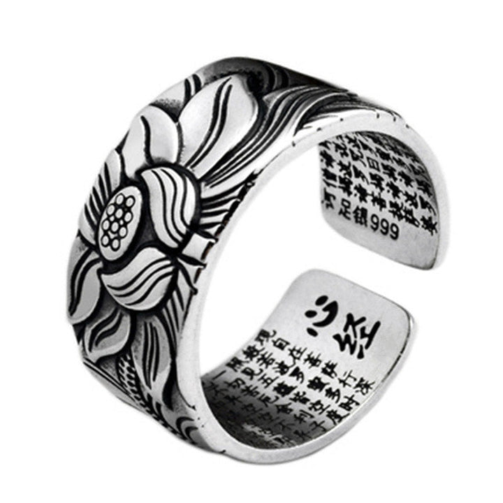 BWOOOH Tibetan Lotus White Copper Enlightenment Ring — White Copper Tibetan bracelet for spiritual healing and mindful living