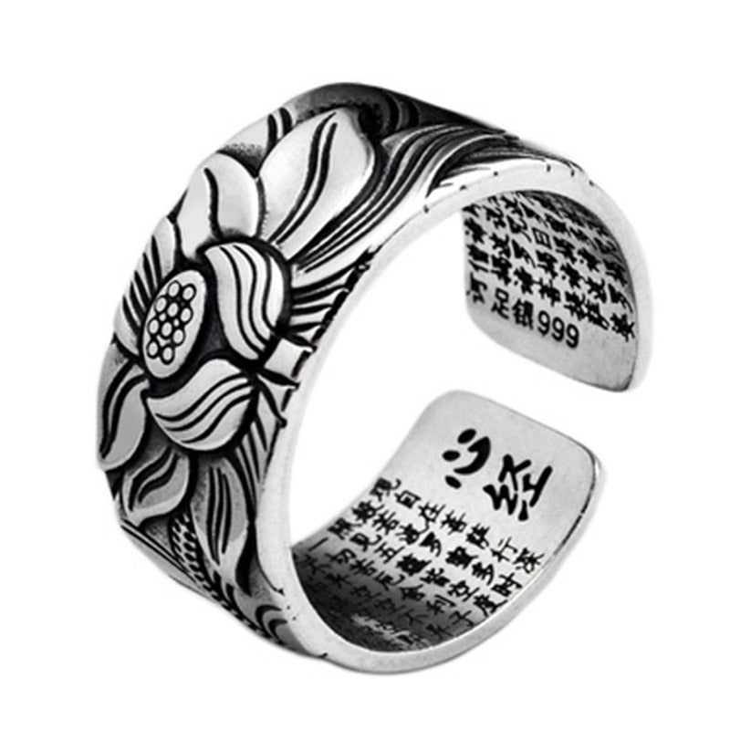 BWOOOH Tibetan Lotus White Copper Enlightenment Ring — White Copper Tibetan bracelet for spiritual healing and mindful living