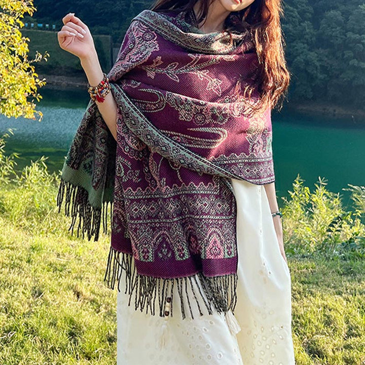 BWOOOH Vintage Tibetan Leaves Pattern Design Shawl Cozy T