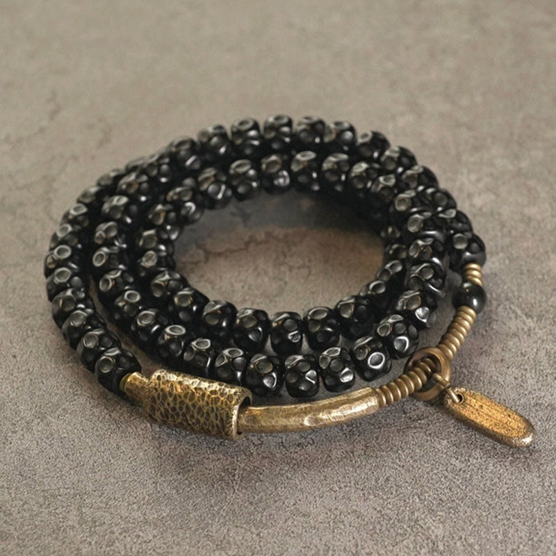 BWOOOH Retro Coconut Shell Brass Copper Happiness Triple Wrap Bracelet