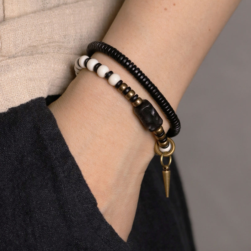 BWOOOH Bone Beads Ebony Wood Copper Strength Couple Bracelet