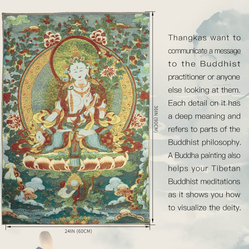 BWOOOH Tibetan Embroidery White Tara Thangka Tapestry Wall Hanging Wall Art Meditation  | spiritual healing bracelet