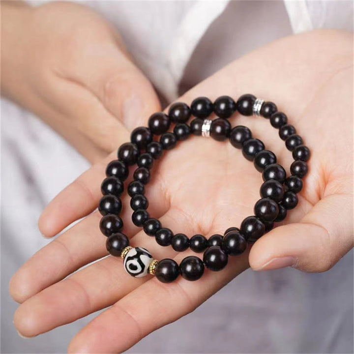 BWOOOH Tibet Ebony Wood Dzi Bead Balance Double Wrap Bracelet