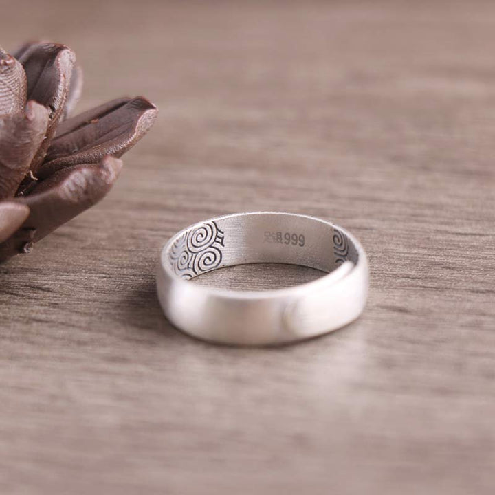 BWOOOH 999 Sterling Silver Lotus Elephant Six True Words Blessing Ring