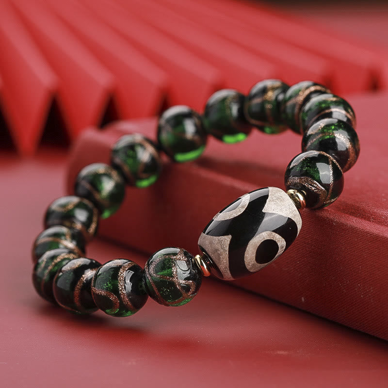 BWOOOH Tibetan Nine-Eye Dzi Bead Three-eyed Dzi Bead Liuli Glass Bead Wealth Bracelet | spiritual healing bracelet