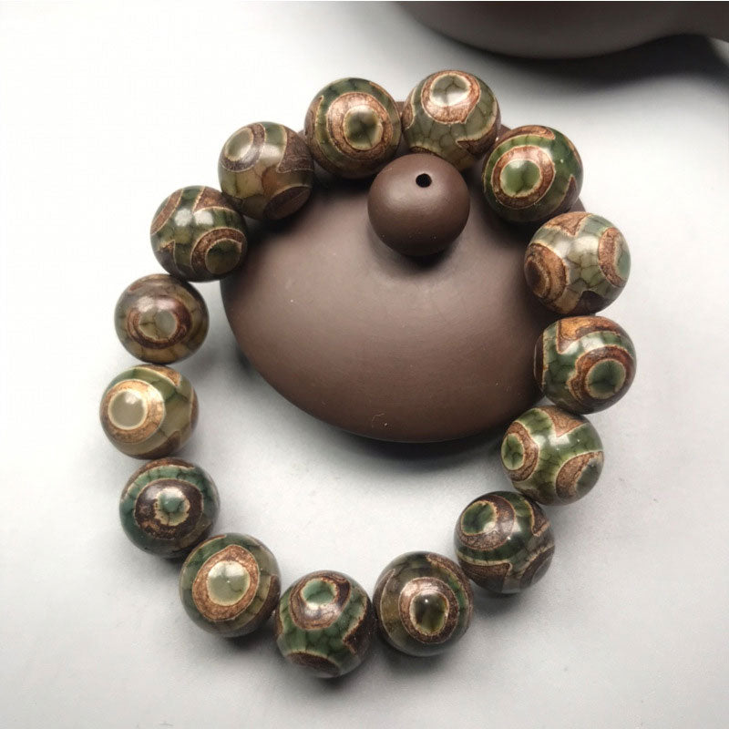 BWOOOH Three-eyed Dzi Bead Sardonyx Luck Bracelet