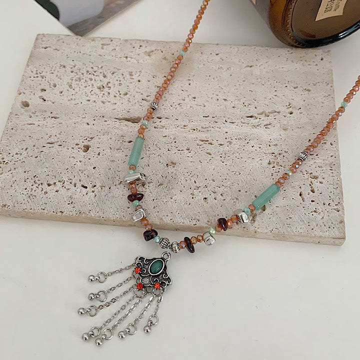 BWOOOH Tibetan Crystal Stone Copper Luck Tassel Necklace Pendant