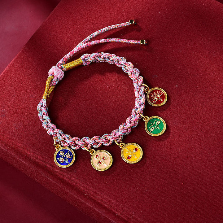 BWOOOH Handmade Tibetan Multicolored Rope Five God Of Wealth Luck Braid Bracelet