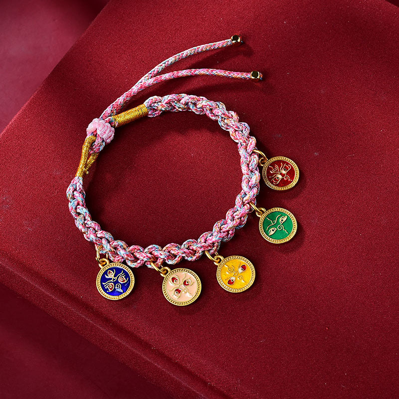 BWOOOH Handmade Tibetan Multicolored Rope Five God Of Wealth Luck Braid Bracelet