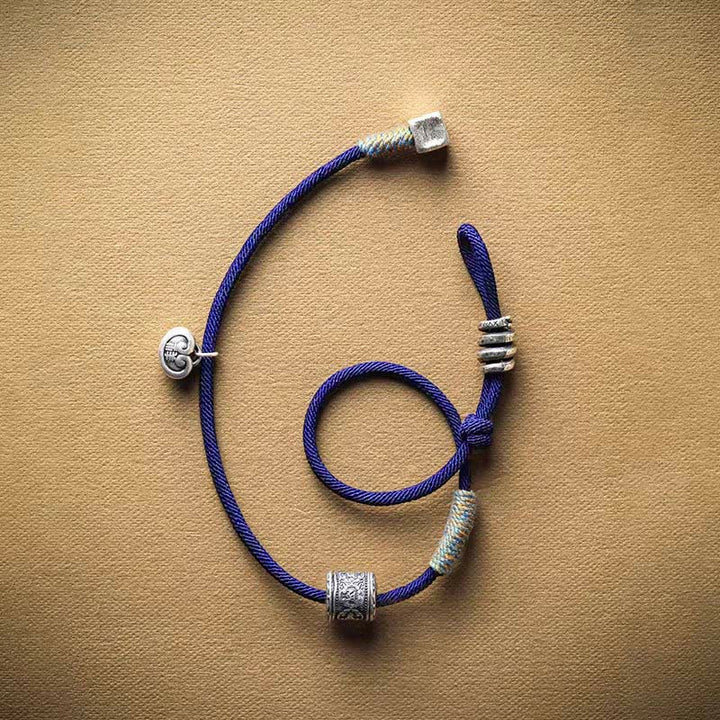 BWOOOH Handmade Tibetan Om Mani Padme Hum Carved Auspicious Amulet Double Wrap Rope Bracelet