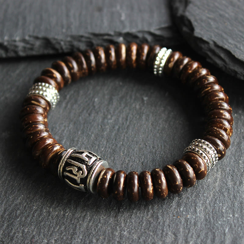 BWOOOH Natural Tibetan Coconut Shell Om Mani Padme Hum Positive Bracelet | spiritual healing bracelet