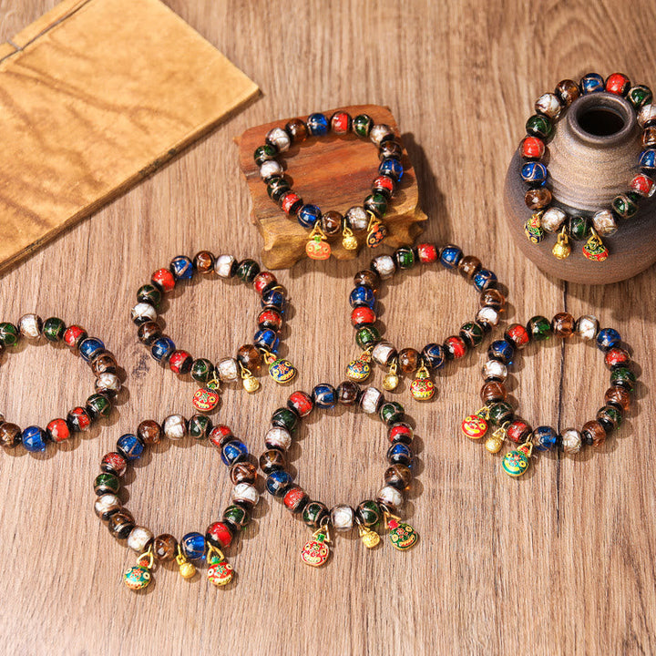 BWOOOH Five Elements Gold Swallowing Beast Family Charm Liuli Glass Bead Luck Bracelet